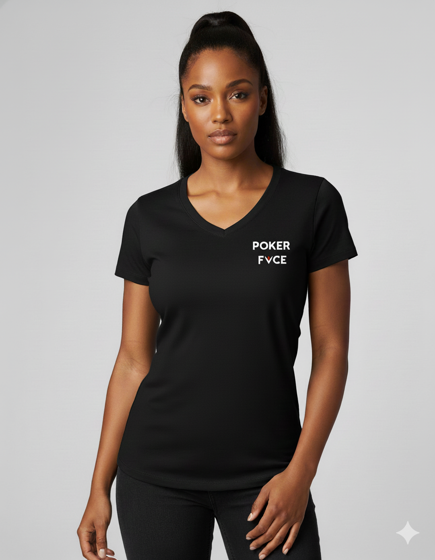 Womens Poker Fvce BLK Classic V Neck T Collection