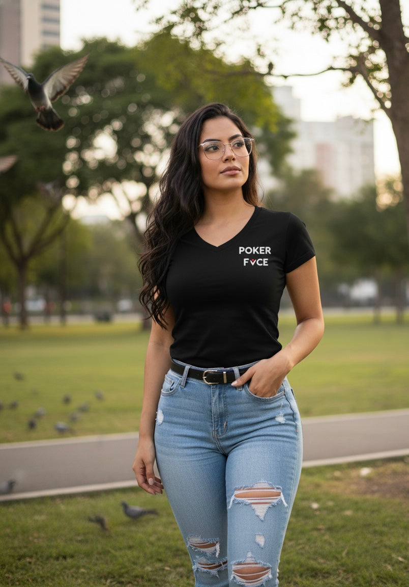 Womens Poker Fvce BLK Classic V Neck T Collection