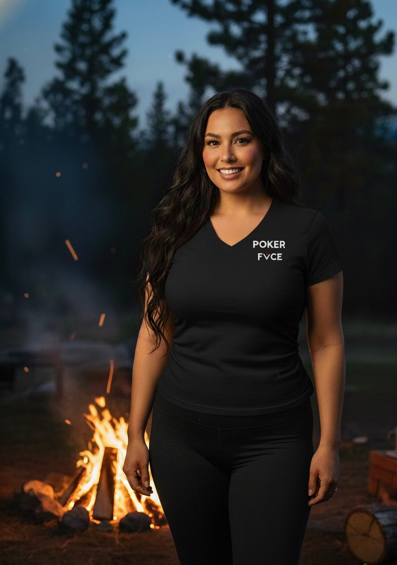 Womens Poker Fvce BLK Classic V Neck T Collection