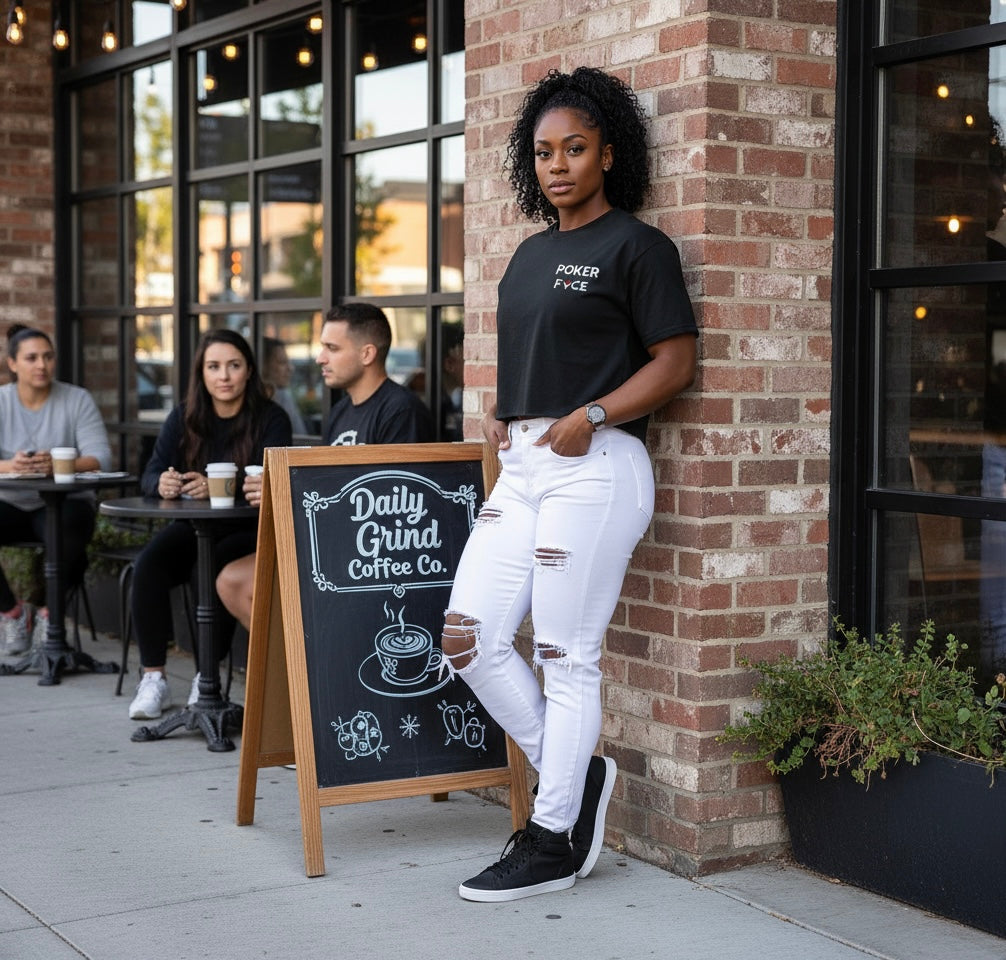 Womens Poker Fvce BLK Classic Crop Top Collection